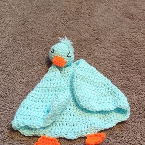 Handmade Blue and Orange Stuffed Animal Duck Lovey